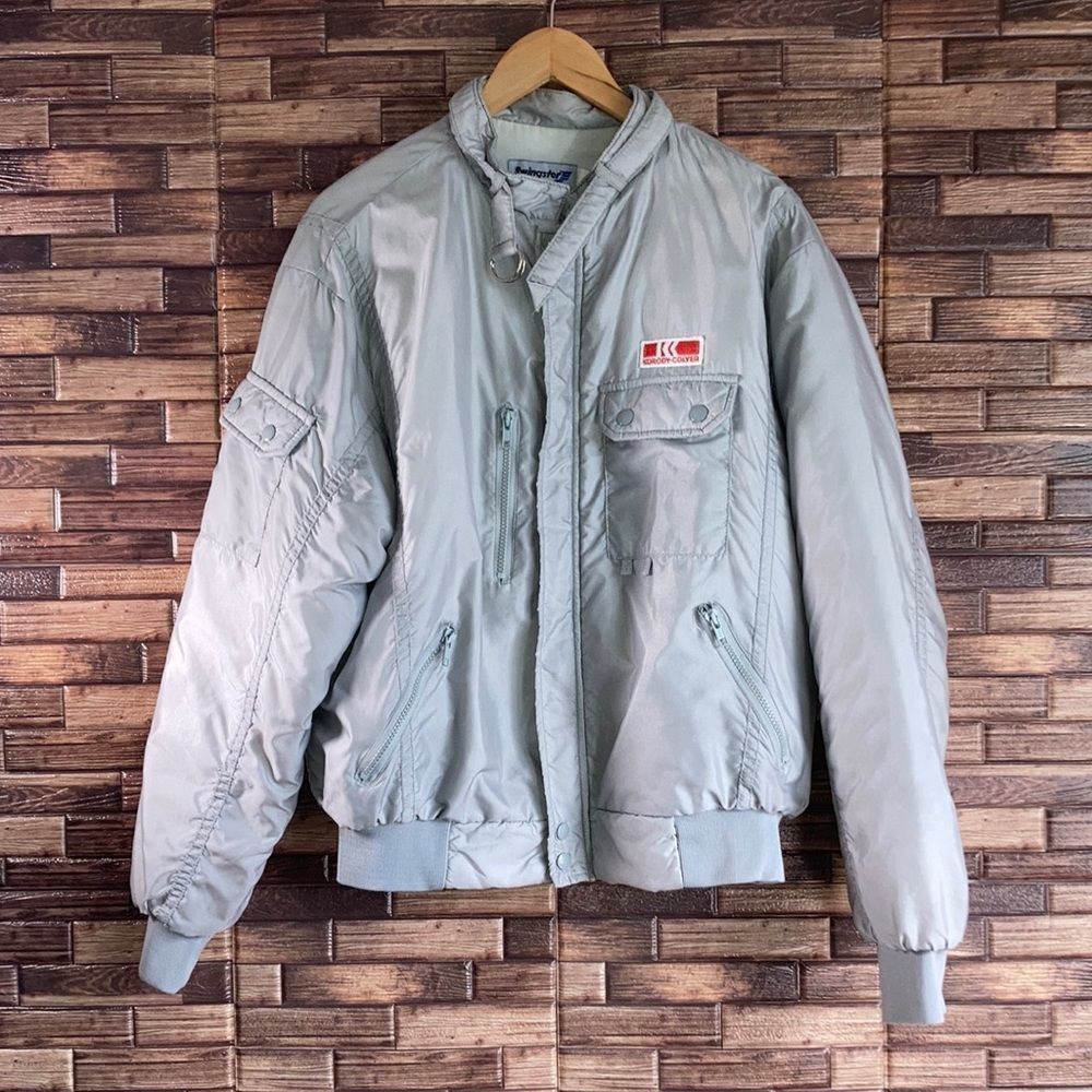 Mens Large Vintage 70’s Gray Swingster Bomber Jacket W/ Korody-Colyer Logo